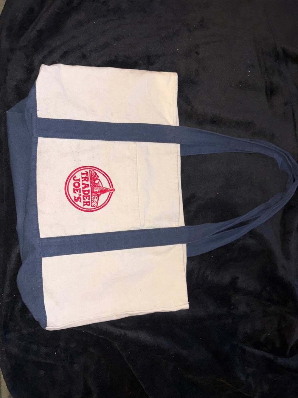 Cream and Navy Canvas Tote Bag